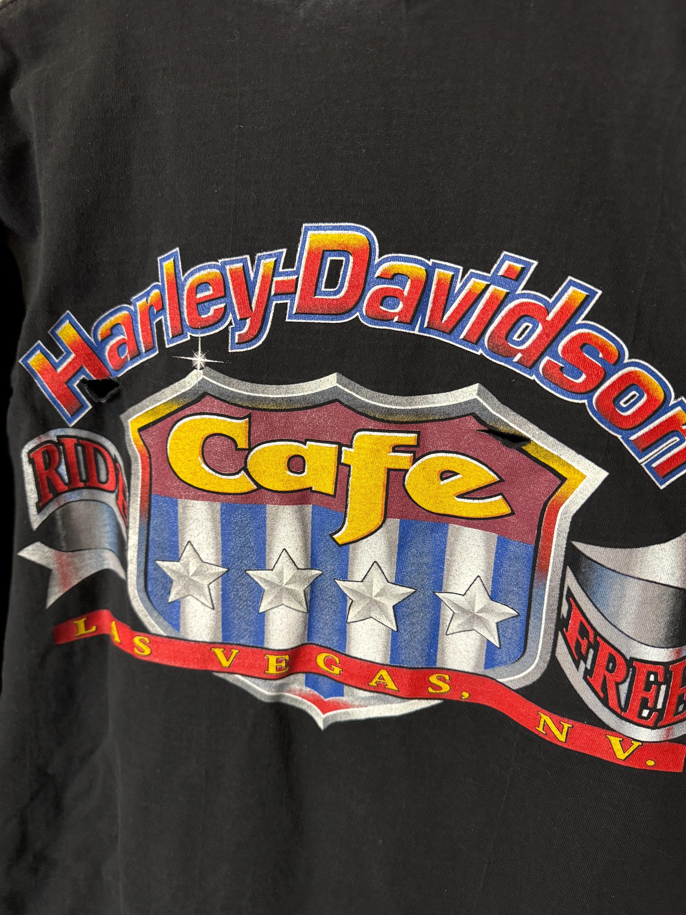 Vintage Harley Davidson Cafe Las Vegas Double Sided Graphic Black