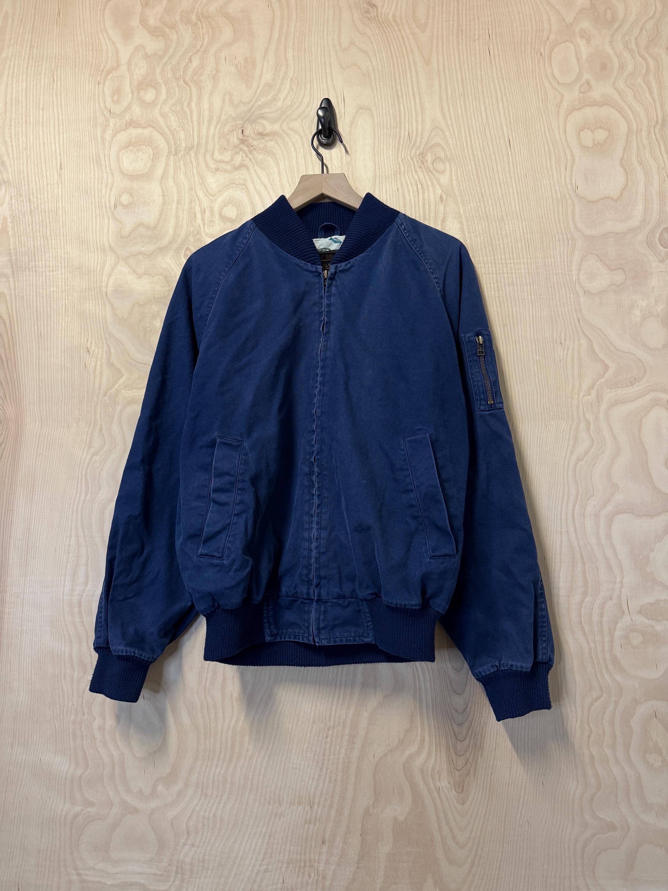 Vintage 90s Eddie Bauer Fishing Pattern Lined Blue Cotton Zip up