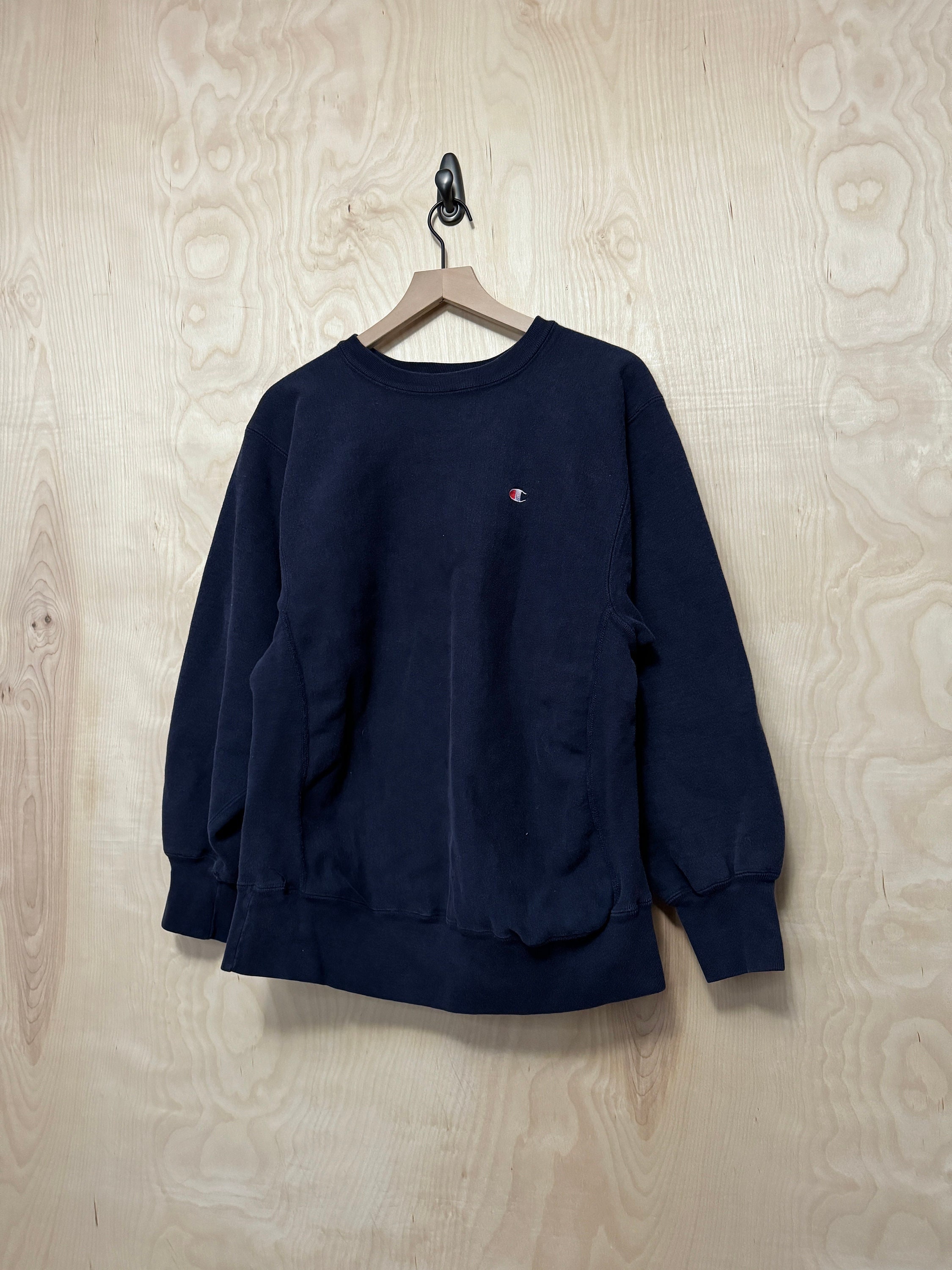 Vintage 80s Champion Reverse Weave Embroidered C Logo Navy Blue