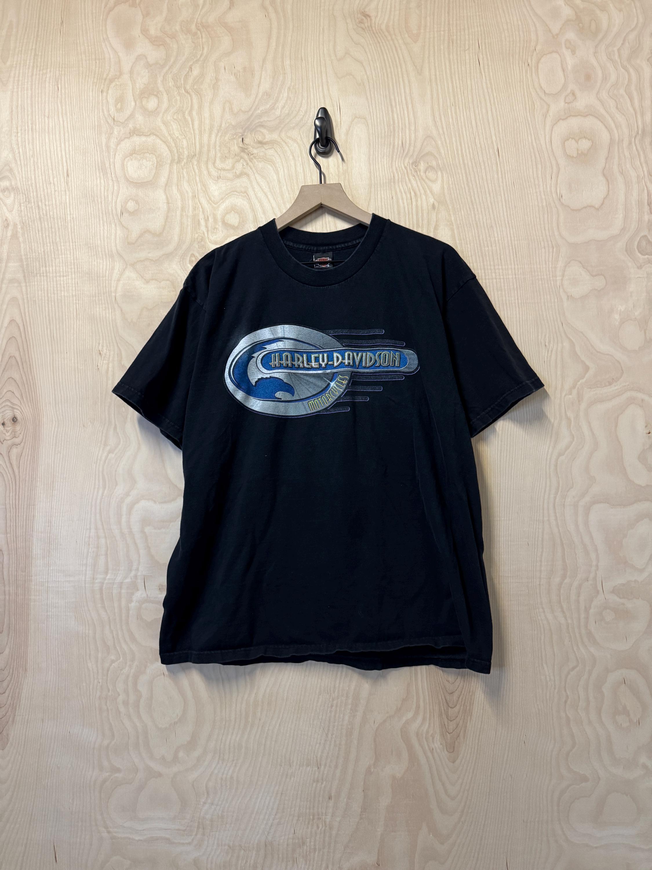 Camiseta vintage Harley Davidson Eagle Twin Cities Minnesota com estampa dupla face preta de algodão tamanho GG