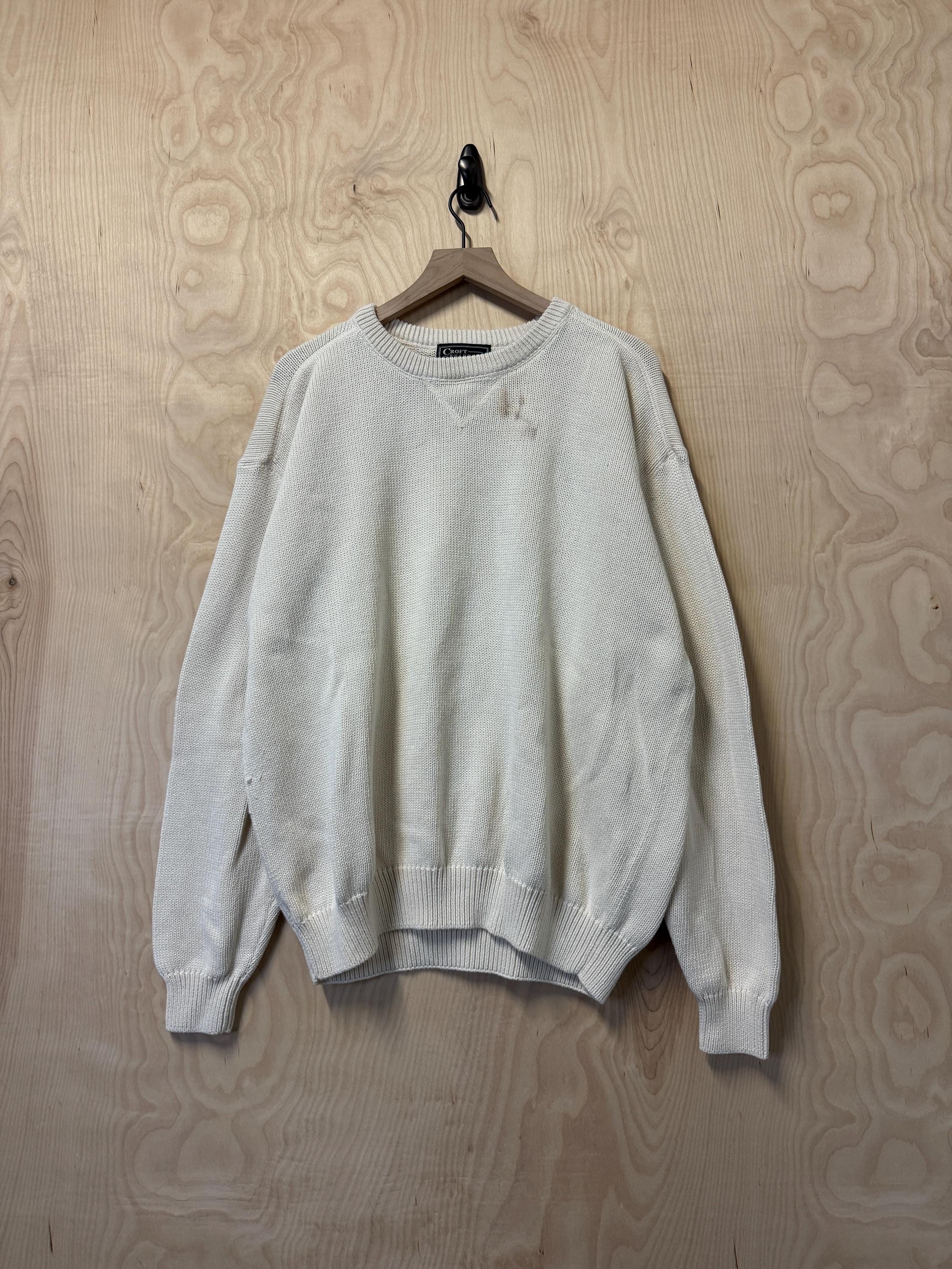 Vintage Croft and Barrow White Cotton Crewneck Knit Sweater Size