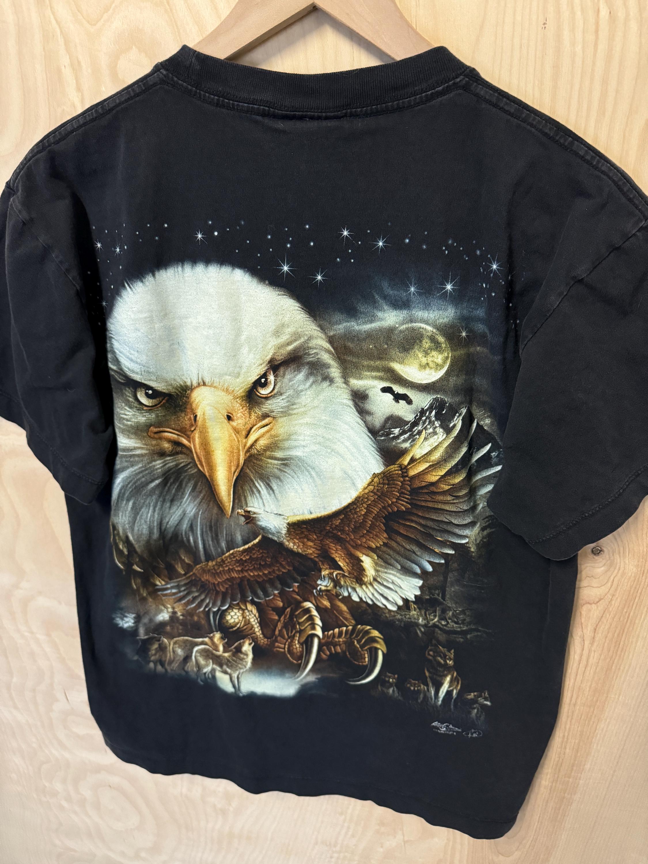 Vintage Y2K Rock Chang Bald Eagle Wolves Art Double Sided Graphic