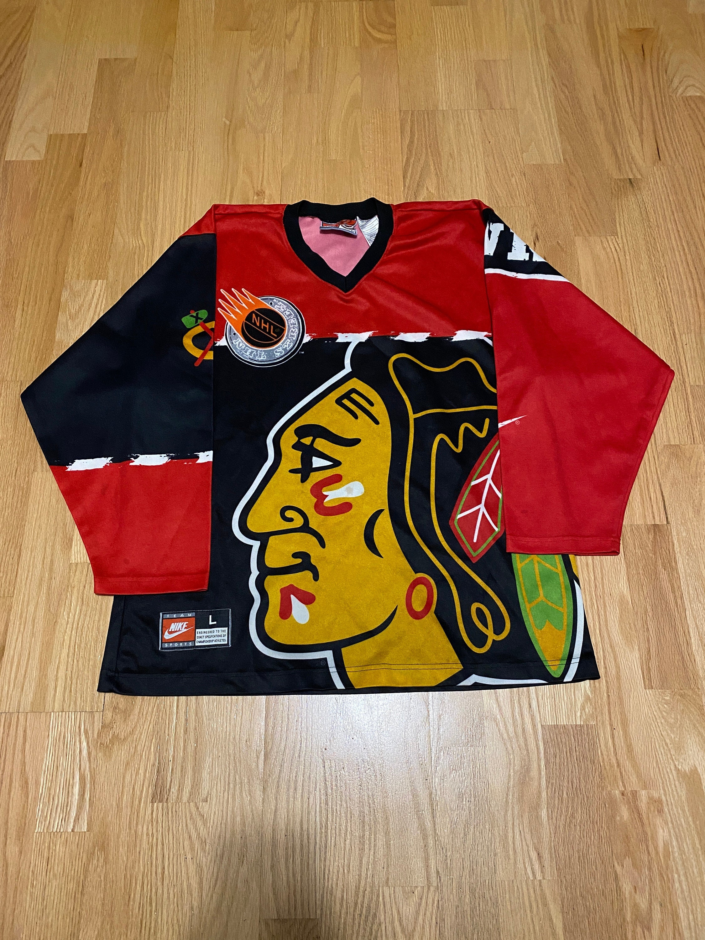 Vintage Nike Team Chicago Blackhawks Red Black All Over Print