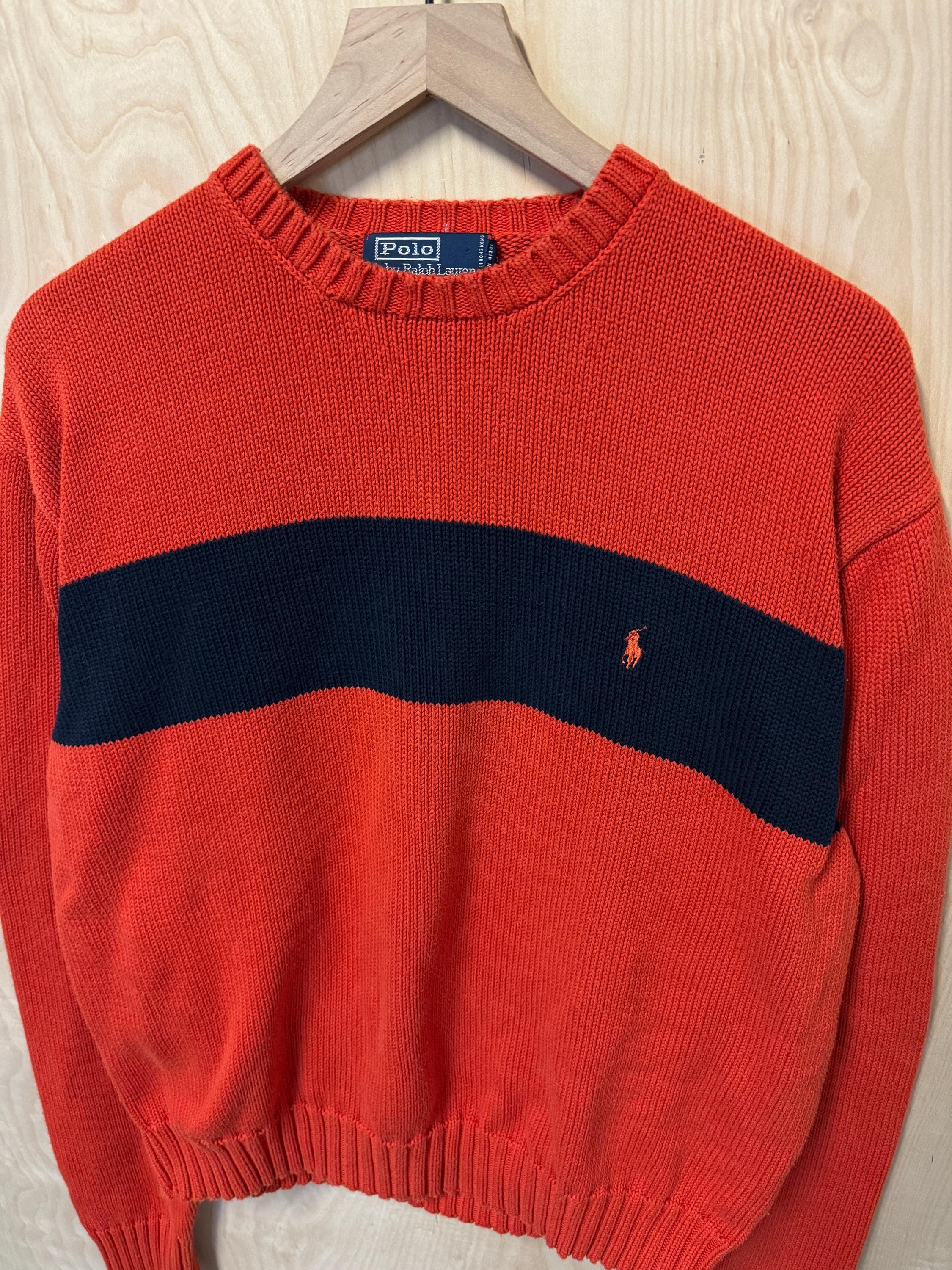 トップス 90s Polo RalphLauren tiffany blue knit Polo Ralph Lauren Large Knit VTG Blue Pink Sweater RRL Strip