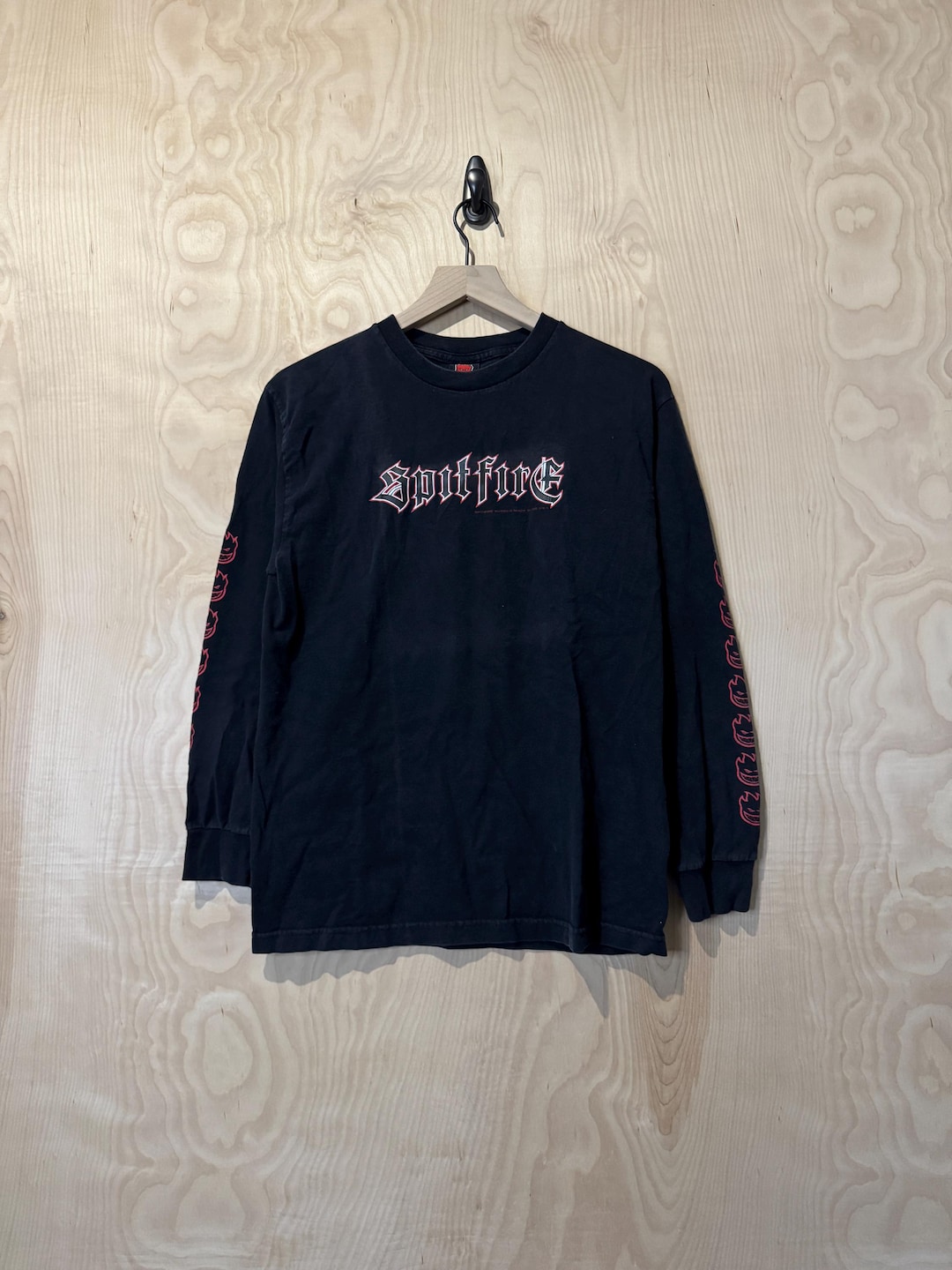 Vintage Spitfire Spell Out Graphic Logo Sleeve Black Cotton Long