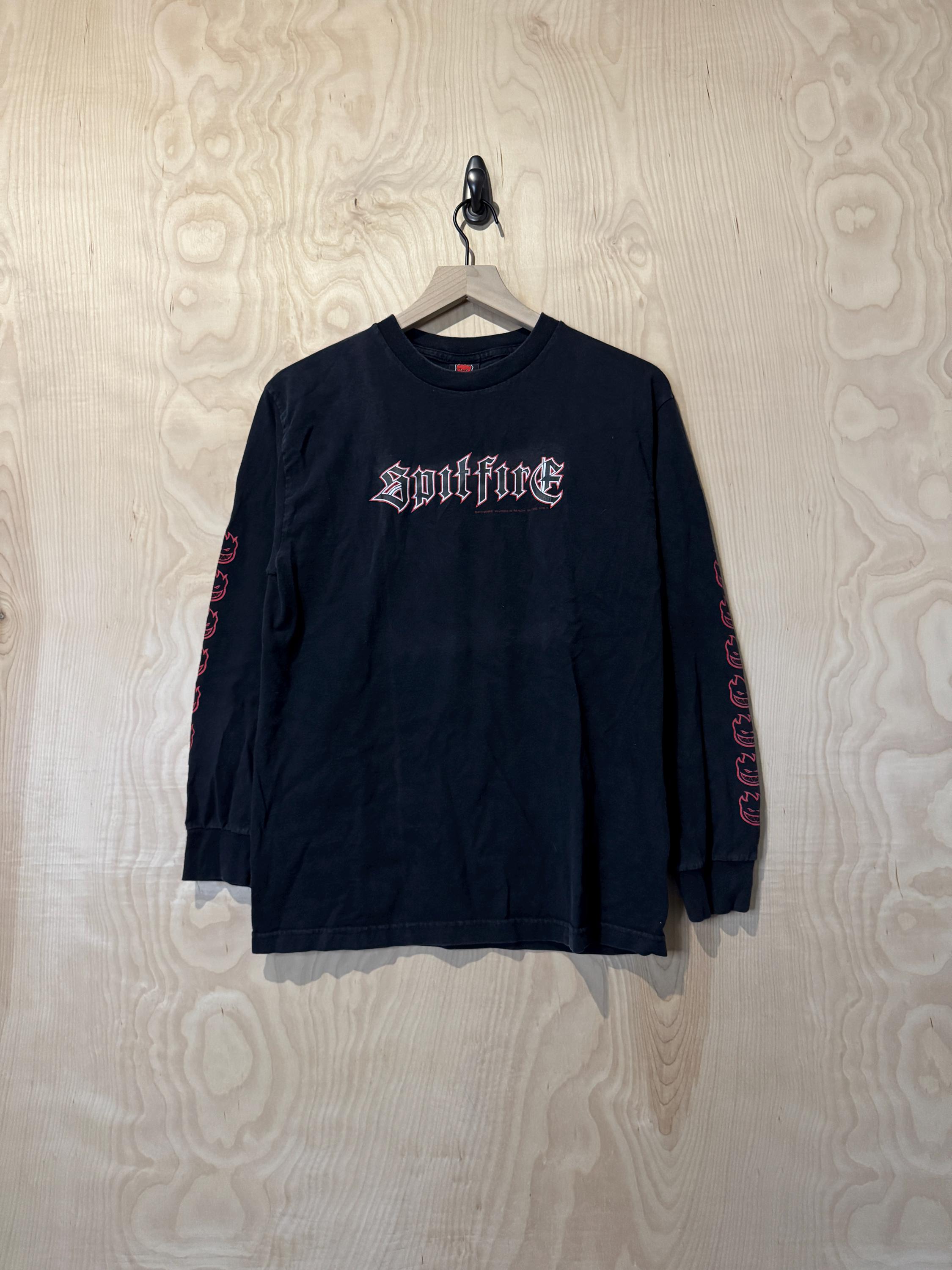 Vintage Spitfire Spell Out Graphic Logo Sleeve Black Cotton Long