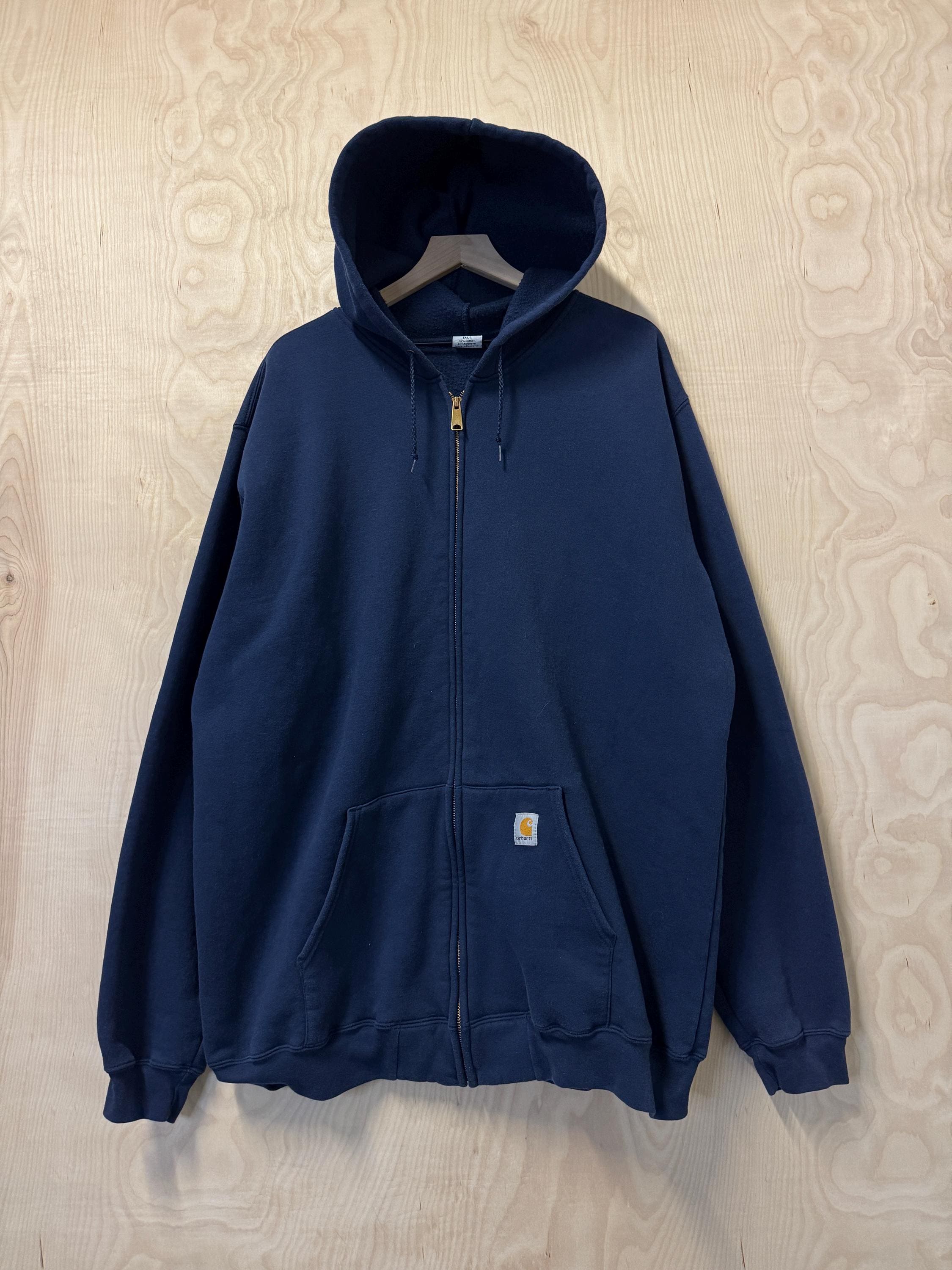 Vintage Carhartt Zip up Navy Blue Hoodie Sweatshirt Size
