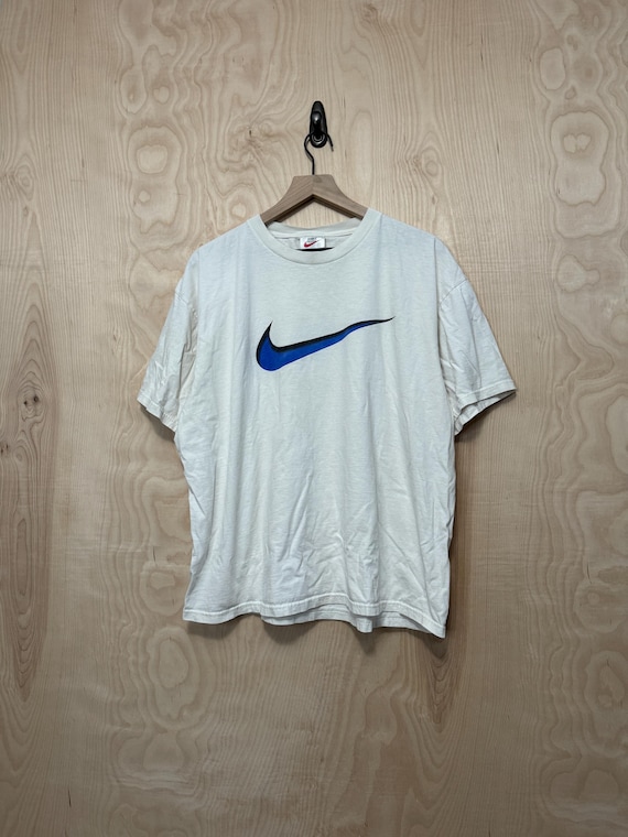 Vintage 90s Nike Blue Swoosh Logo Graphic White Cotton T Shirt Size XL Etsy