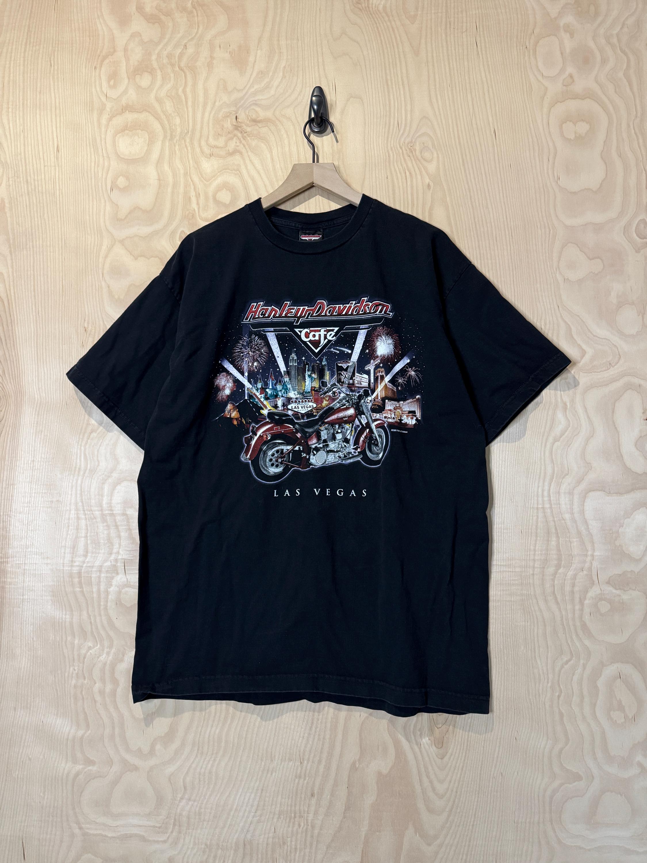 Vintage Harley Davidson Cafe Las Vegas Double Sided Graphic Black