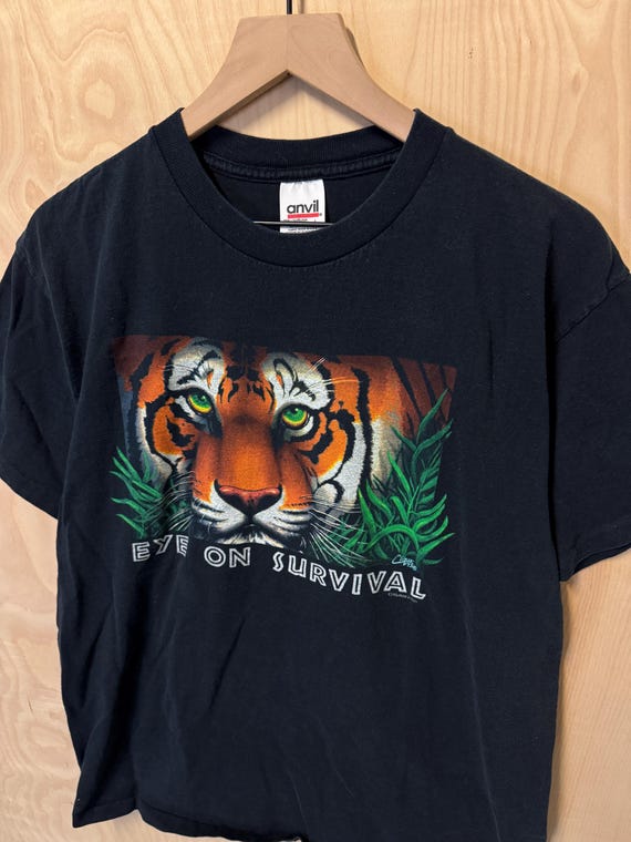 Vintage 90s Human-i-tees Eye on Survival Tiger Graphic Black