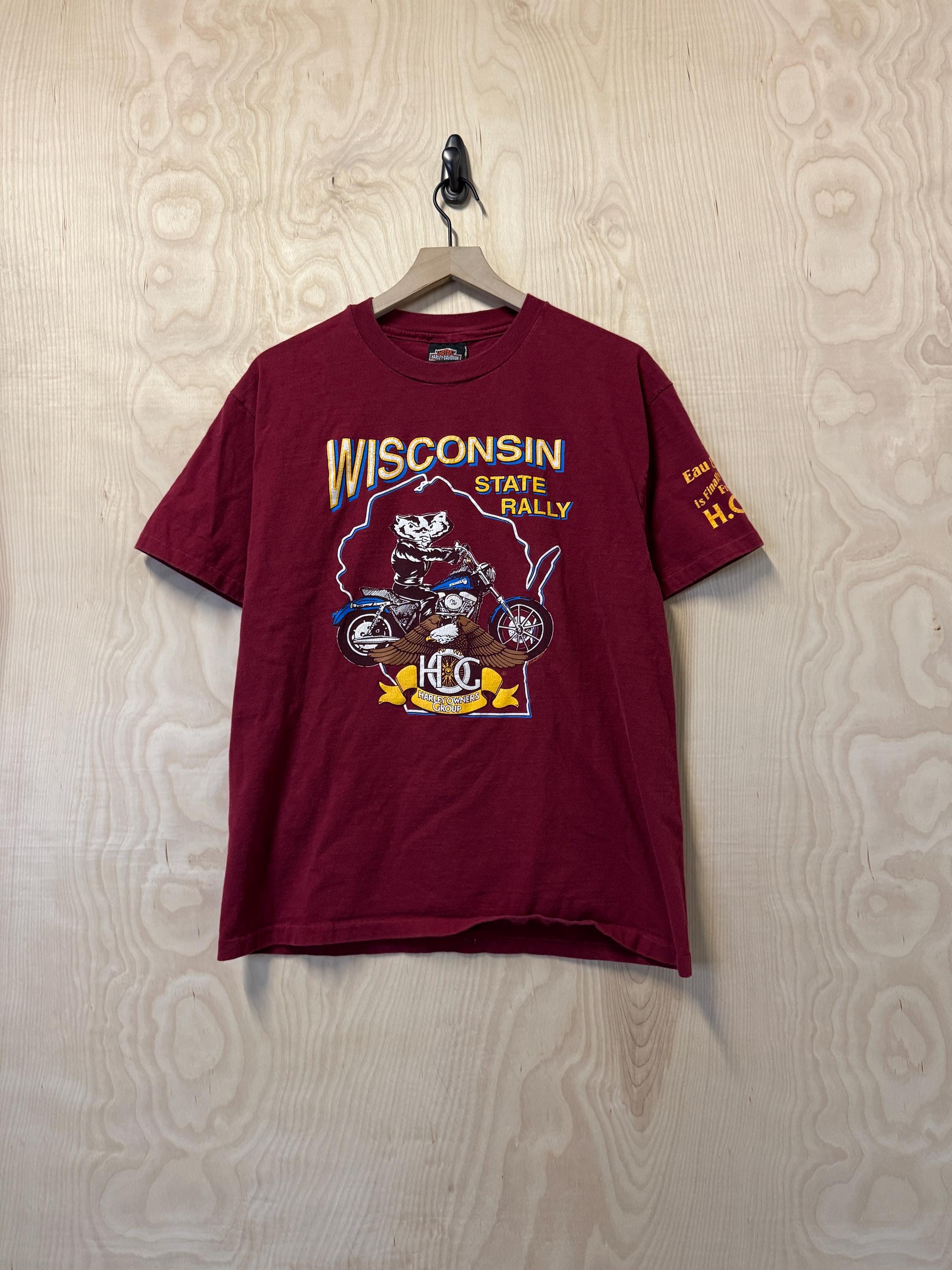 Vintage 90s Harley Davidson Wisconsin State Rally Badgers Double 