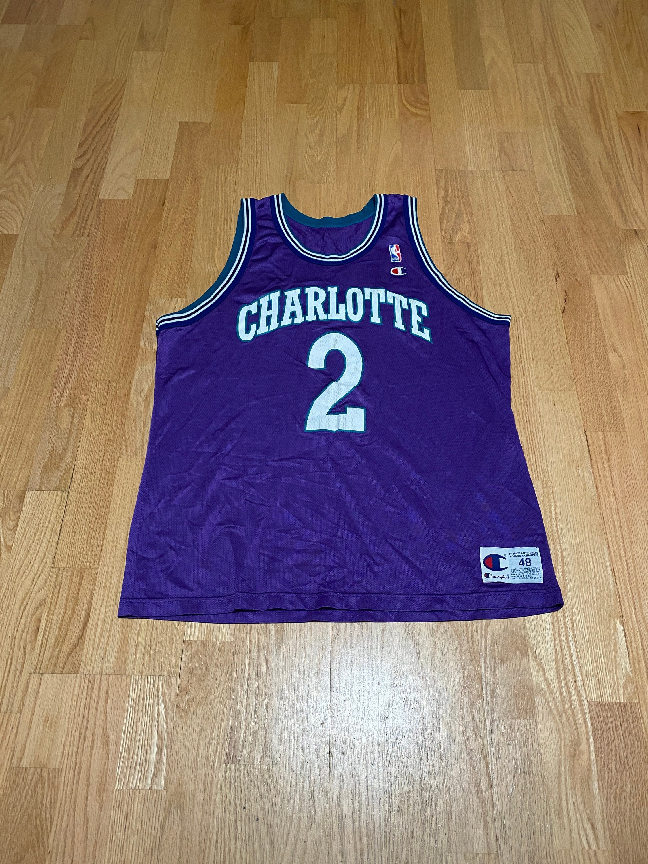 1990s Charlotte Hornets # Game Issued Purple Warm Up Shirt L DP47401 
