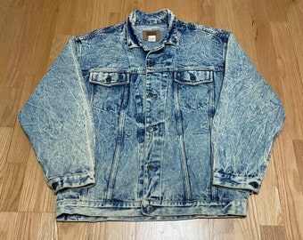 Vintage 90s Gap Acid Wash Button Up Blue Denim Jean Jacket size Medium