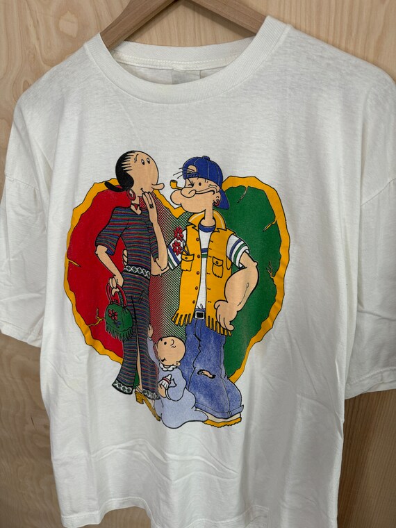 Vintage 90s Popeye Olive Swee'pea Hip Hop White Cotton T Shirt
