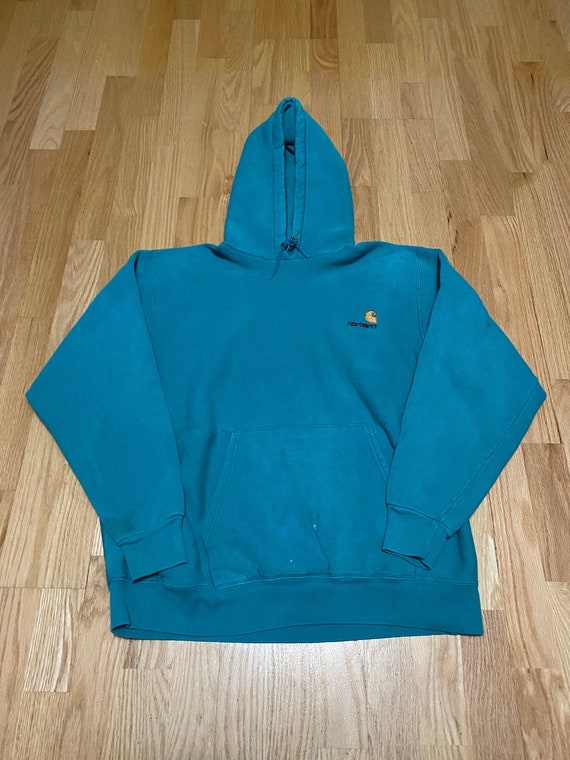 Stitched Teal Large Size Etsy Reverse Sweatshirt - Green Carhartt Logo Hoodie Vintage Weave