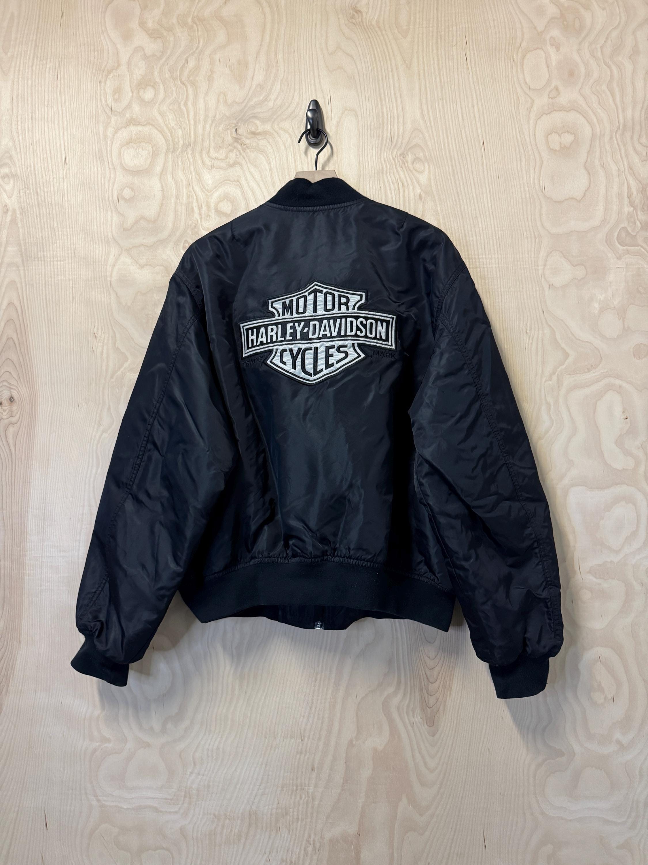 90's vintage HarleyDavidsonボンバーフライトジャケット Vintage 90s Harley Davidson Motorcycles Embroidered Spell