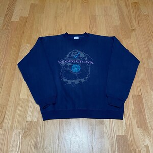 Vintage 90s Georgetown University Hoyas Navy Blue Crew Neck Sweatshirt size XL