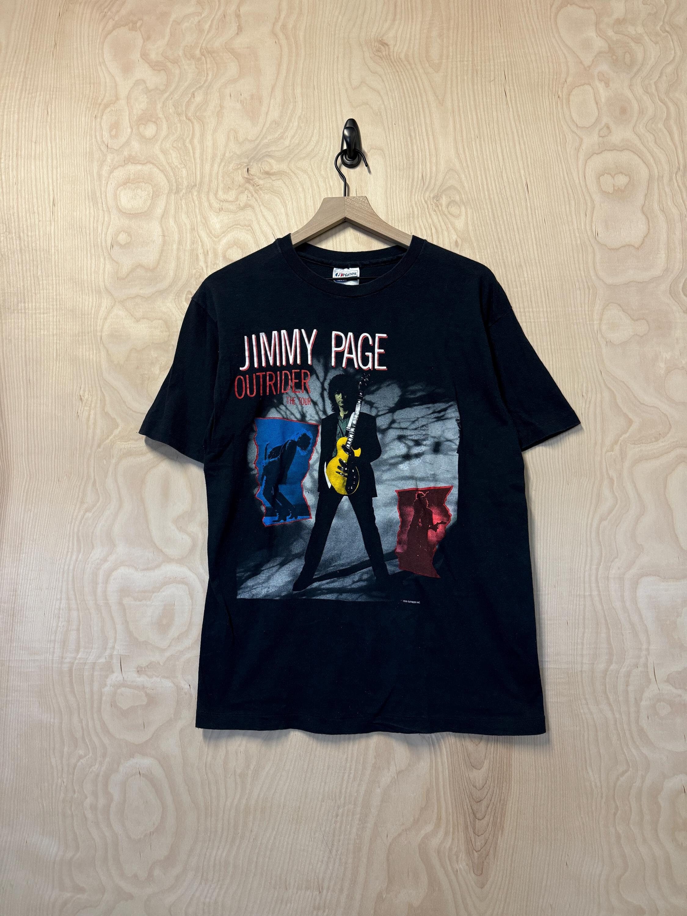 ギター FAMOUS GUITARS　Tシャツ メンズL　ジミーペイジ ジェームズのページ-ギターデザインのTシャツ、署名付きのTシャツ