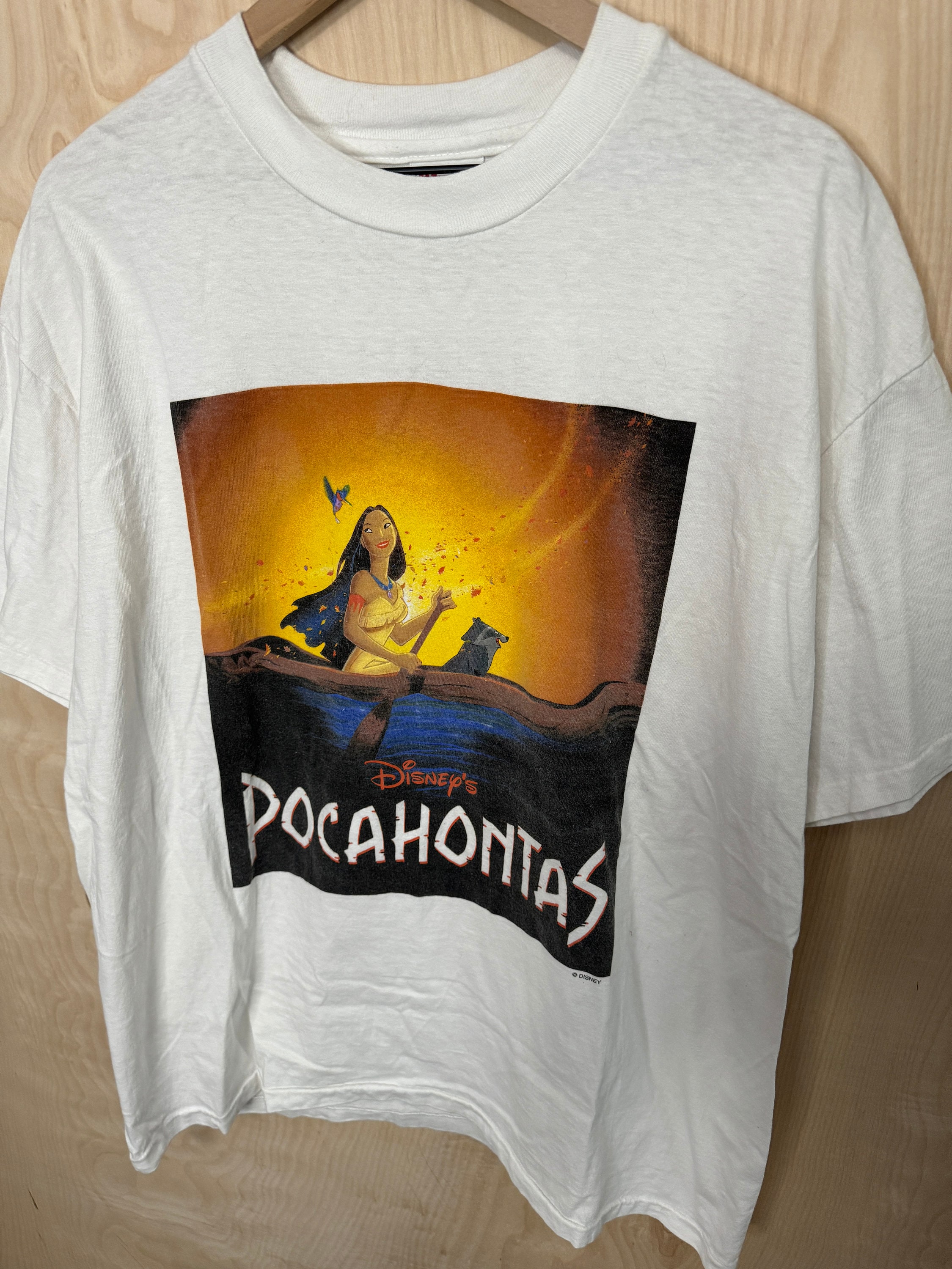 Vintage 90s Pocahontas Disney Movie Single Stitch White Cotton T 