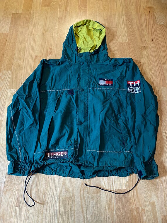 Vintage 90s Tommy Hilfiger Sailing Gear Flag Patch Green Zip