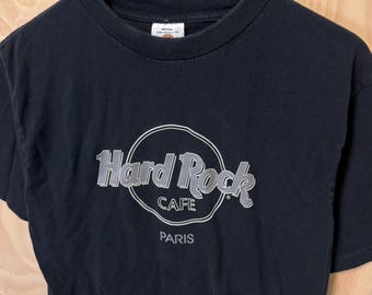 Vintage Hard Rock Cafe Paris Logo Graphic Black Cotton T Shirt