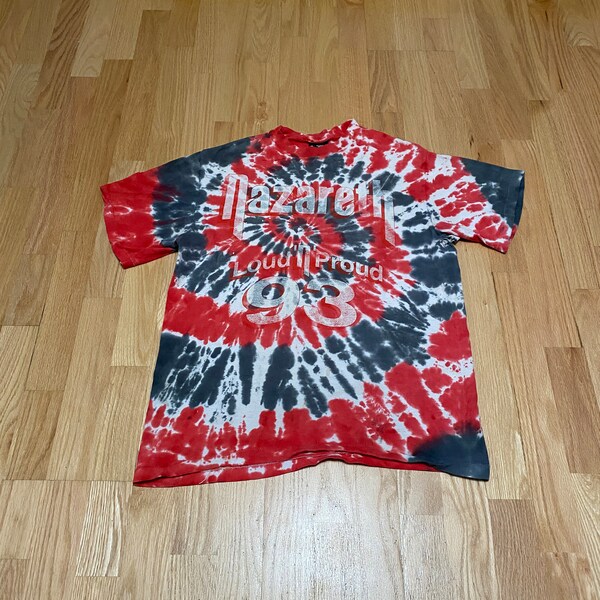Vintage 90s Nazareth Loud N Proud Tour Distressed Tie Dye Cotton T Shirt size Large