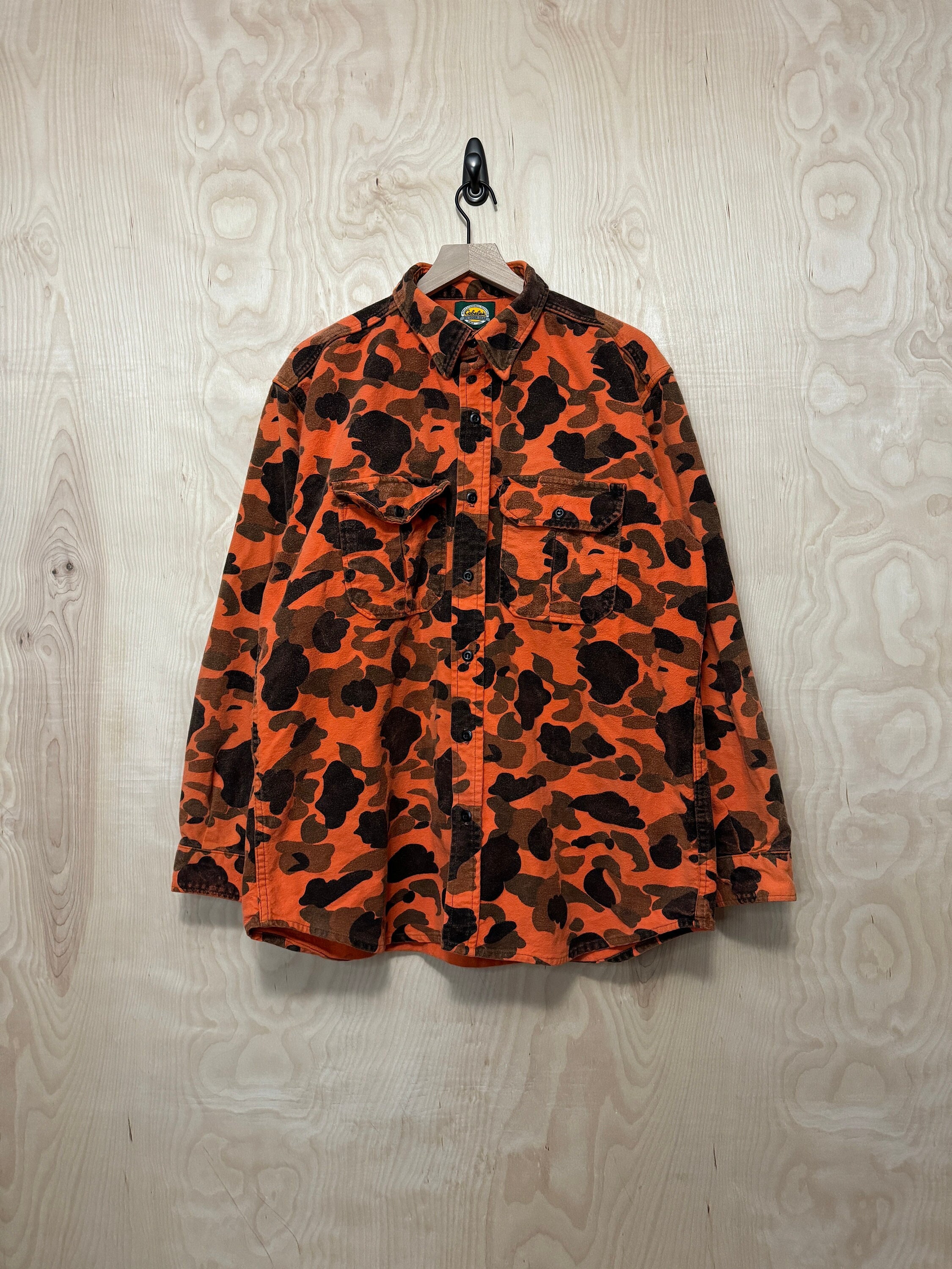 Vintage Cabelas Blaze Orange Duck Camouflage Flannel Long Sleeve