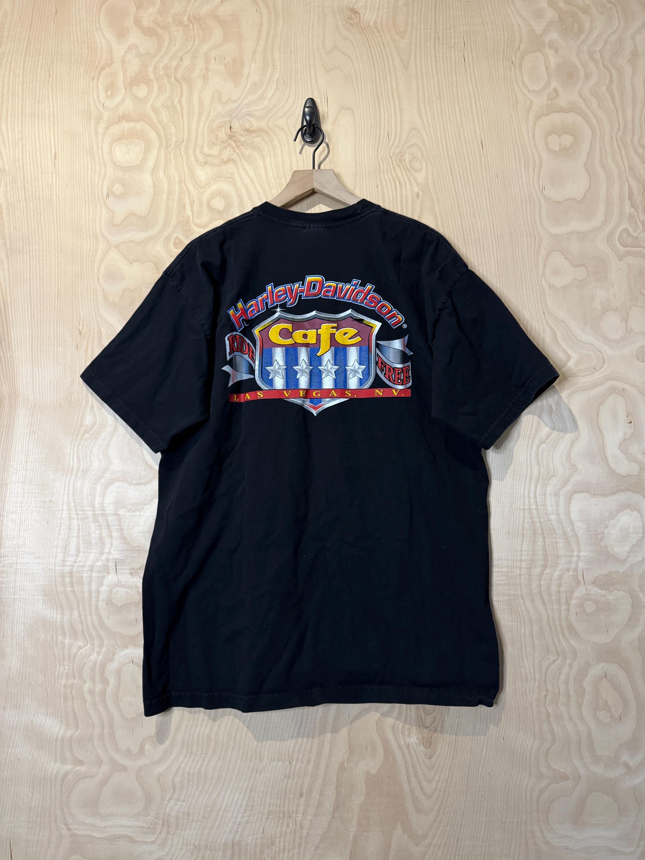 Vintage Harley Davidson Cafe Las Vegas Double Sided Graphic Black