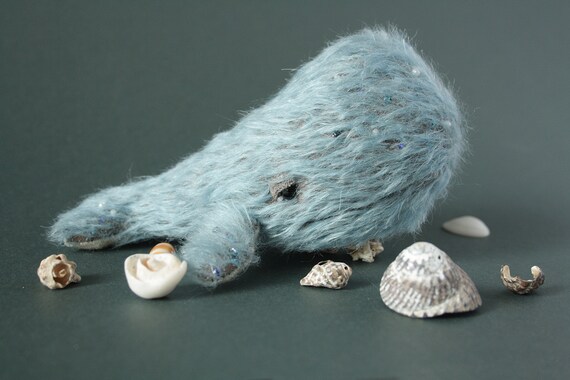 Funny collectible stuffed whale toy OOAK gift by artist small stuffed animal toy Miniature collectible animal toy for gift idea whale plush