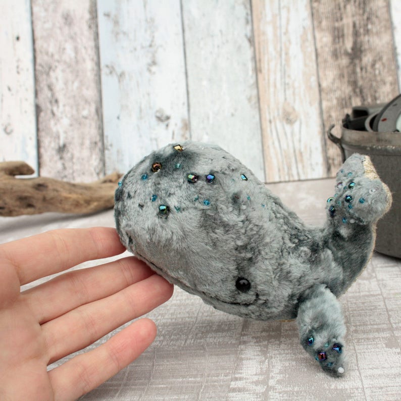 Funny collectible stuffed whale toy OOAK gift by artist small stuffed animal toy Miniature collectible animal toy for gift idea whale plush