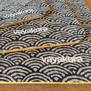 Luxury Japanese eco mouse pad place mat seigaiha wave pattern linen indigo zerowaste computer sustainable natural limited edition design