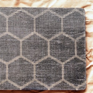 Indigo Japanische Wolle Öko-Mauspad upcycled Kimono Hexagon Muster beige Stoff Zero Waste nachhaltige Mausmatte Kork Biologisch abbaubar PC