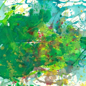 Originale opera d'arte astratta verde / giungla foresta crescita natura viva edizione limitata A3 mela giada marrone pittura a inchiostro guazzo