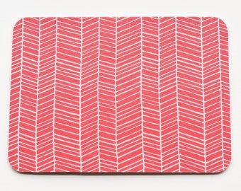 Red tribal arrows herringbone pattern eco mouse mat office design interior designer zero waste computer sustainable natural cork white NEW