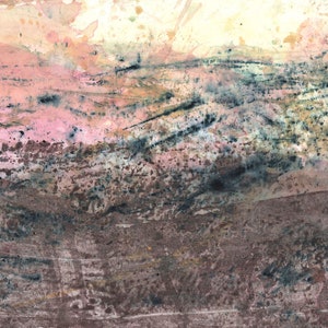 rosa indaco terra d'ombra bruciata marrone giallo pallido originale opera d'arte astratta edizione limitata acquerello dipinto tono naturale neutro beige marrone chiaro
