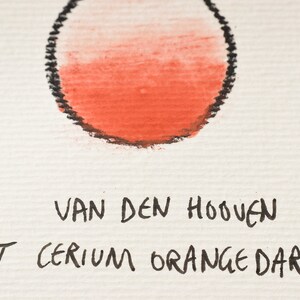 May include: A close-up of a paint swatch card with two orange paint colors. The top swatch is labeled "VAN DEN HOOVEN CERIUM ORANGE DARK".