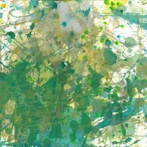 Originale opera d'arte astratta verde / giungla foresta crescita natura viva edizione limitata A3 mela giada marrone pittura a inchiostro guazzo