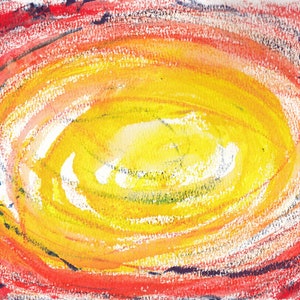 giallo brillante arancione rosso cremisi colore saturo astratto buco nero cosmo nucleo dimensione quasar arte originale acquerello opera d'arte