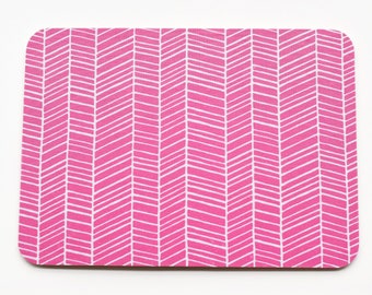 Hot pink tribal arrows herringbone pattern eco mouse mat office design interior designer zero waste computer sustainable natural cork NEW