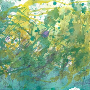 Originale opera d'arte astratta verde / giungla foresta crescita natura viva edizione limitata A3 mela giada marrone pittura a inchiostro guazzo