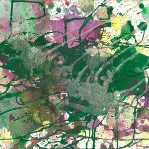 Originale opera d'arte astratta verde viola / foresta crescita natura fresca edizione limitata A3 mela acquerello gouache inchiostro pittura nuovo surreale