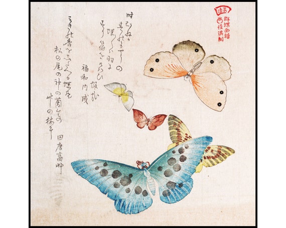 Blue Butterfly Print Japanese Wall Art Butterfly Print Etsy