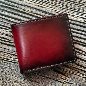Cartera de hombre hecha a mano de cuero genuino premium en tono rojo, billetera minimalista clásica para él, regalo de estilo elegante para hombres, billetera de lujo para hombres