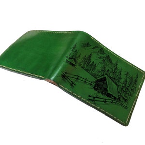 Cartera de cuero personalizada para hombre, billetera con paisaje invernal, billetera grabada con escena natural, regalo de aniversario, cumpleaños y boda para hombre.