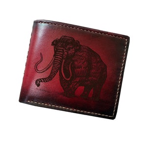 Carteira masculina de couro de mamute, desenho de elefante da era do gelo, presente de couro personalizado para homens, ideias de presentes de Natal para marido