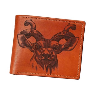 Cartera de cuero con dibujo de borrego cimarrón, cartera para hombre con cabeza de carnero, regalo con estampado animal para él, cartera para papá, regalo para novio
