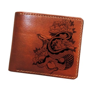 Idea de regalo de cobra para hombres, regalo para hombres con estampado animal, billetera de cuero personalizada para hombres, billetera de cuero minimalista, billetera de hombre con grabado