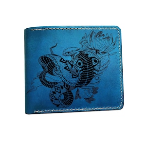 Cartera personalizada para hombre con estampado de flores de serpiente, regalo con dibujo de animales para hombre, gráfico floral de margaritas y cobra, cartera para papá, esposo, hermano