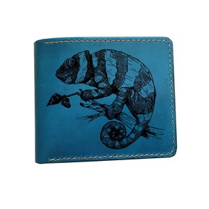 Animal pattern leather wallet, personalized wallet for him, gecko wallet, gift for dad, husband anniversary present, xmas gift idea for men