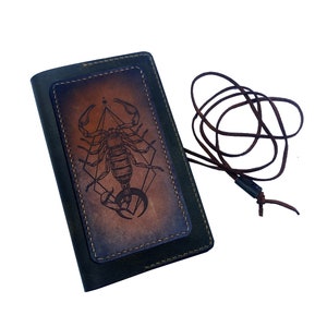 Customized animal pattern tobacco pouch, Handmade Cigarette bag, Tobacco Rollup case, Smokers accessories, scorpion leather art wallet